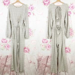 Free People Light Gray Striped Jumpsuit